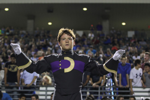 Directing the band at half time of the Oct. 4th game against Guyer is Drum Major Truett Ide. The band received a Division one rating to advance to the area round contest. 