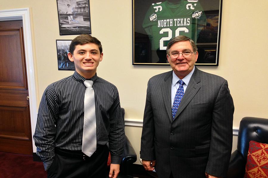 Junior Josh Boring poses with Congressman Michael Burgess in Burgess’ office.